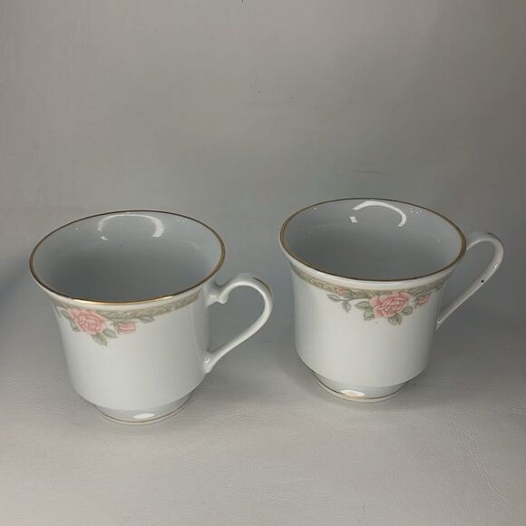 Crown Ming Fine China Jian Shiang Cup 8 Oz Each Set 2 Vintage Rose Floral Gold - Picture 3 of 6